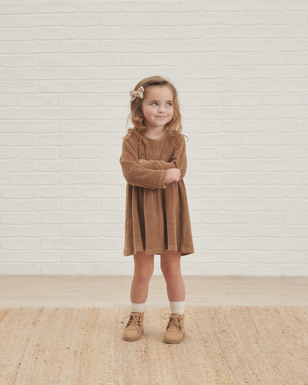 Quincy Mae Cocoa Velour Long Sleeve Dress Quincy Mae Cocoa Velour Long Sleeve Dress